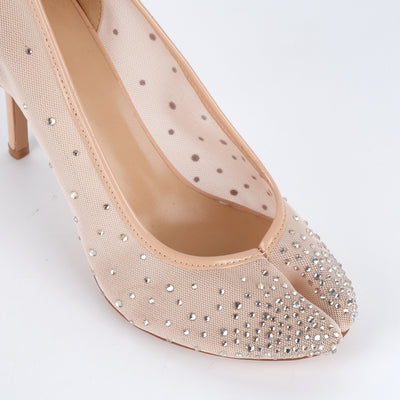 Round Toe Rhinestone Mesh Tabi Pumps