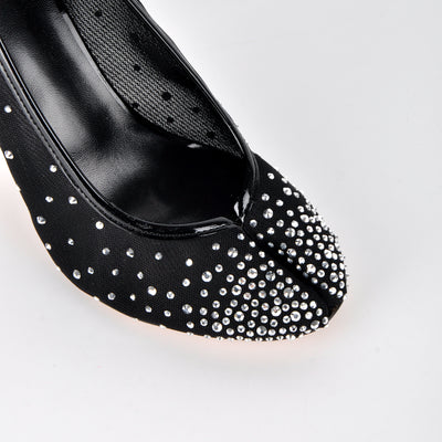 Round Toe Rhinestone Mesh Tabi Pumps