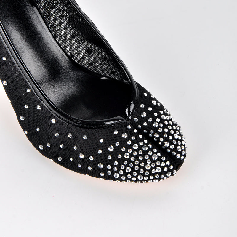 Round Toe Rhinestone Mesh Tabi Pumps