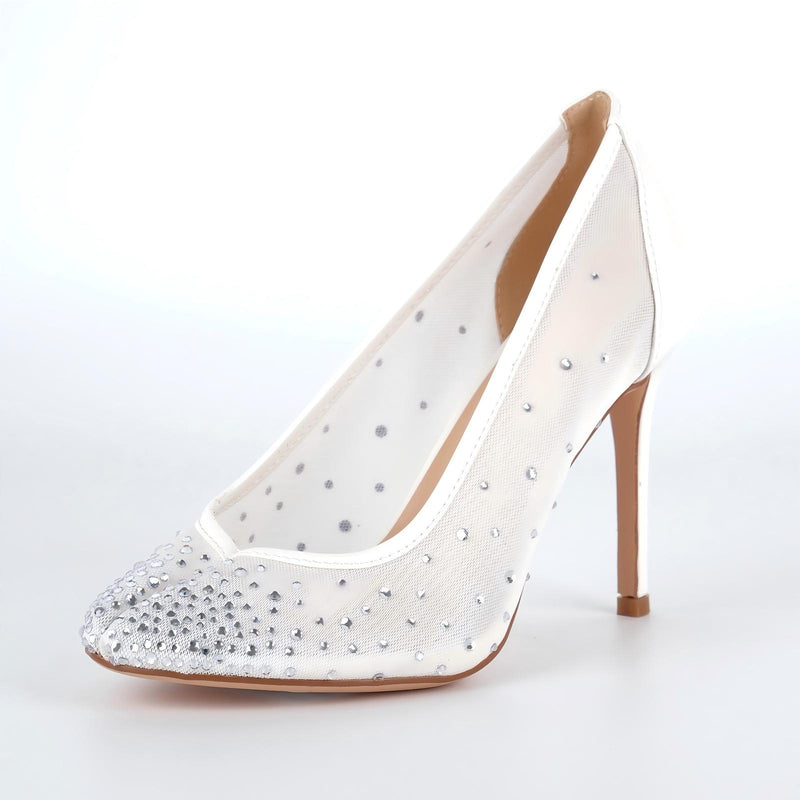 Round Toe Rhinestone Mesh Tabi Pumps