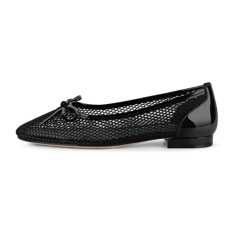 Mesh Square Toe Bow Ballet Flats