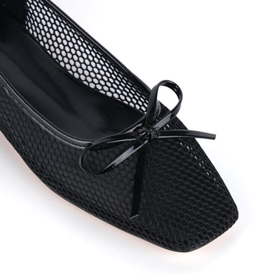Mesh Square Toe Bow Ballet Flats