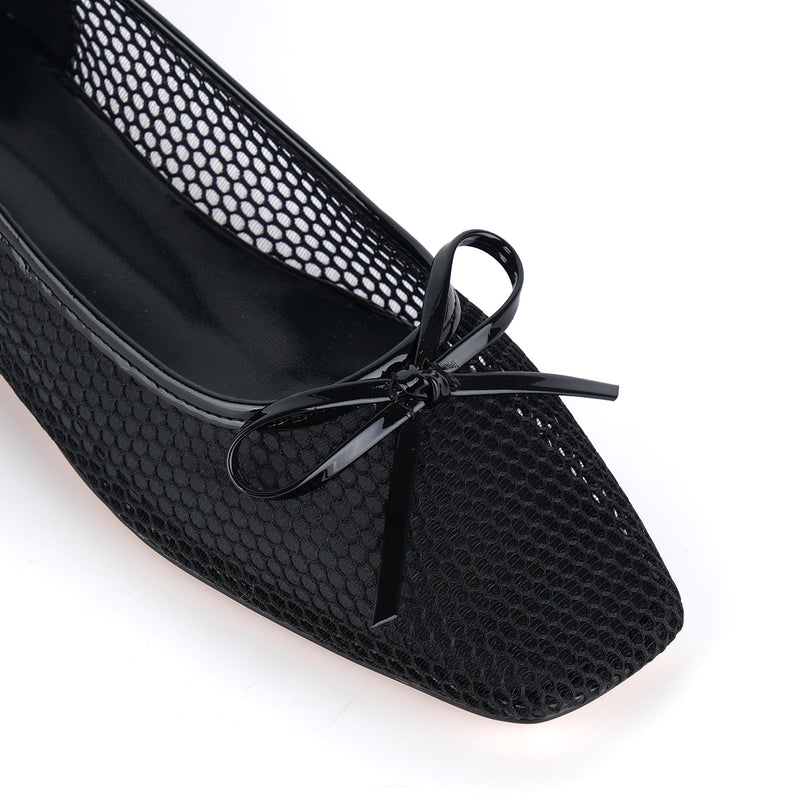 Mesh Square Toe Bow Ballet Flats