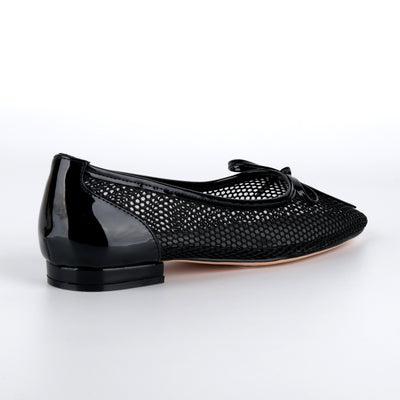 Mesh Square Toe Bow Ballet Flats