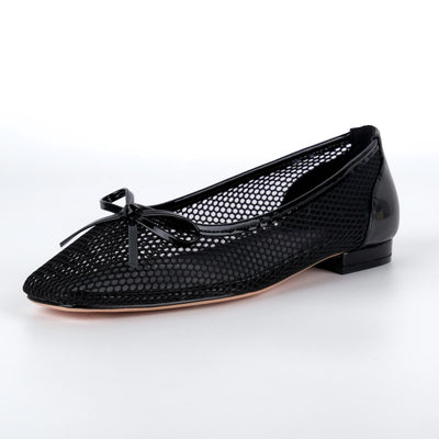 Mesh Square Toe Bow Ballet Flats