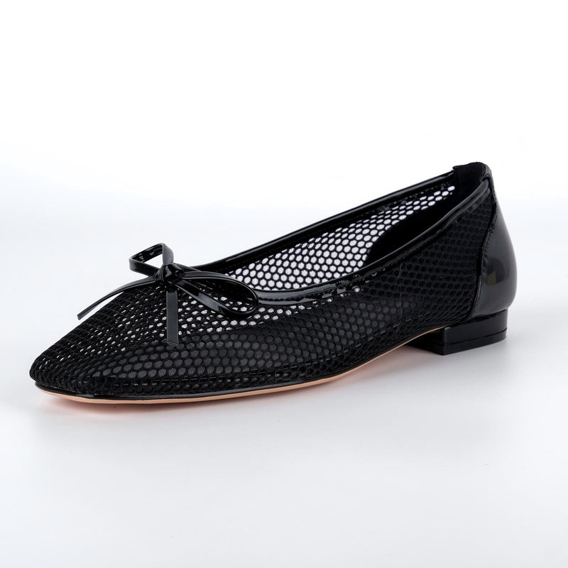 Mesh Square Toe Bow Ballet Flats