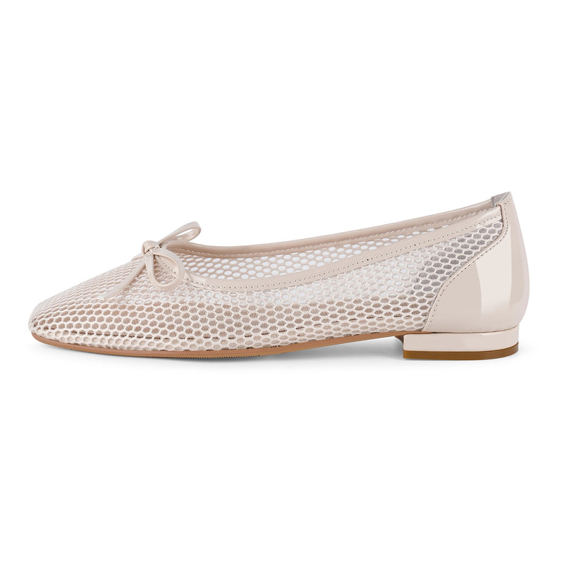 Mesh Square Toe Bow Ballet Flats