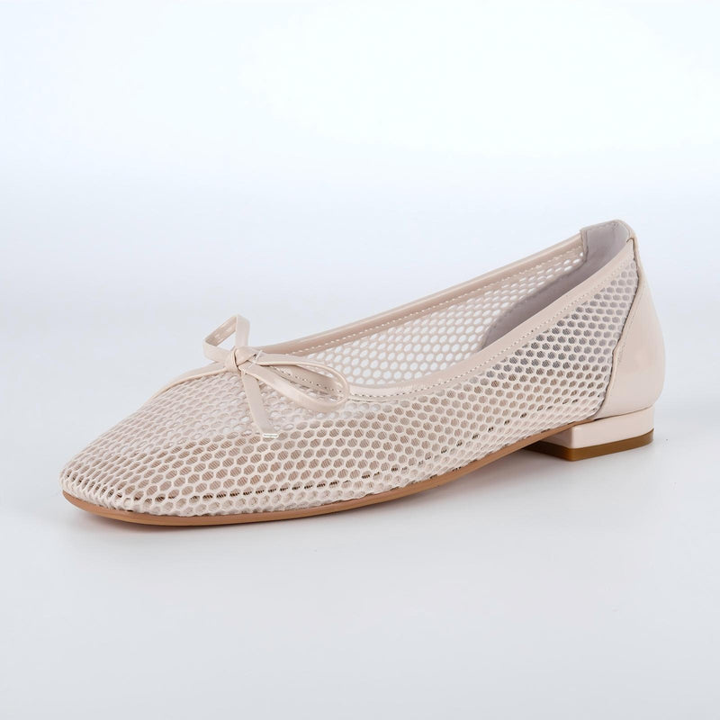 Mesh Square Toe Bow Ballet Flats