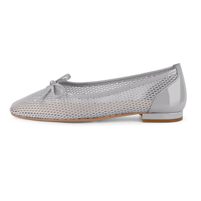 Mesh Square Toe Bow Ballet Flats