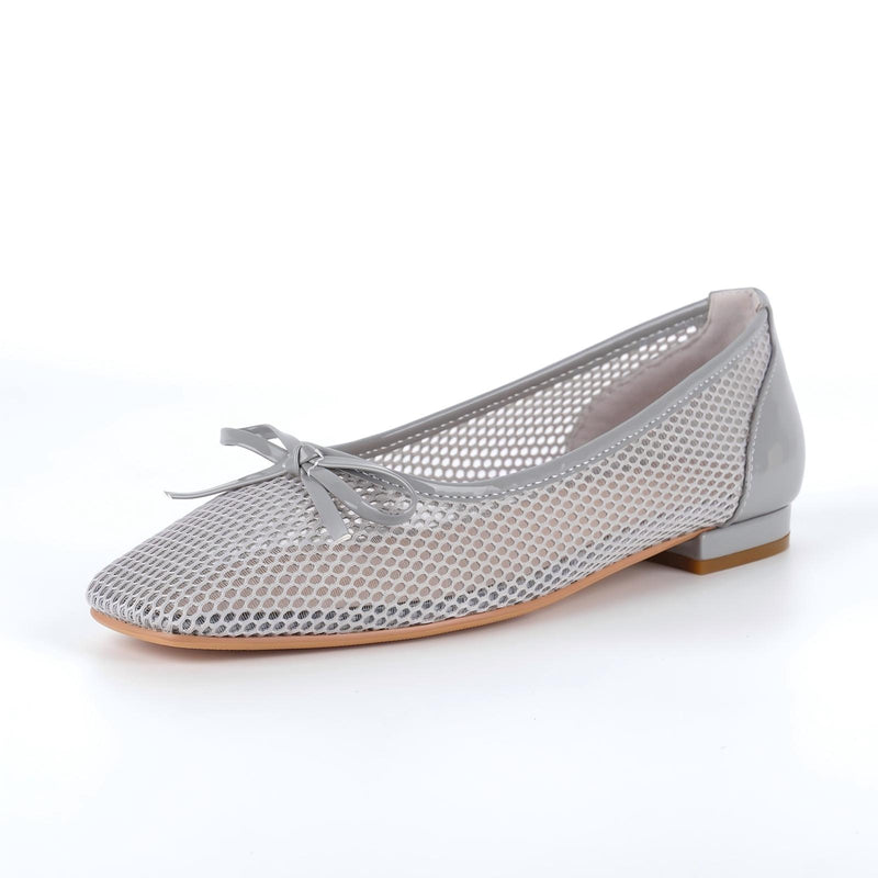 Mesh Square Toe Bow Ballet Flats
