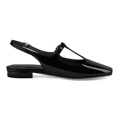 Square Toe T-Strap Slingback Flats