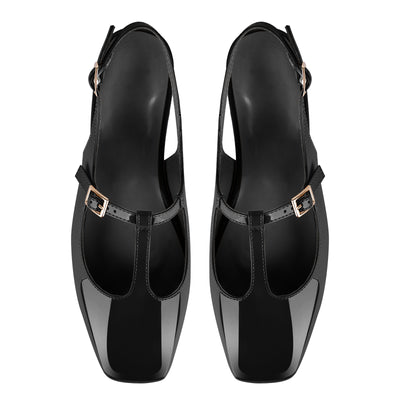 Square Toe T-Strap Slingback Flats