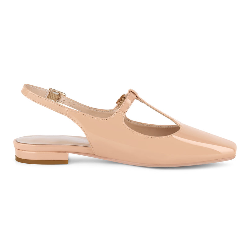 Square Toe T-Strap Slingback Flats