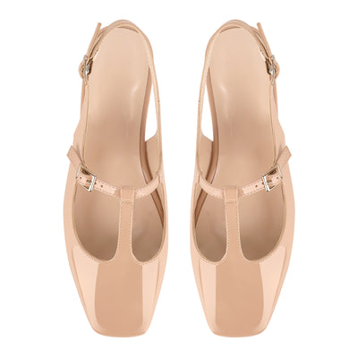 Square Toe T-Strap Slingback Flats