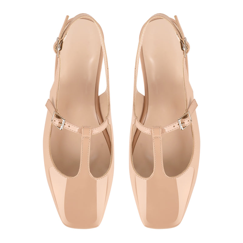 Square Toe T-Strap Slingback Flats