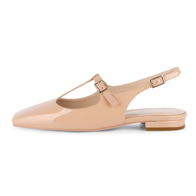 Square Toe T-Strap Slingback Flats