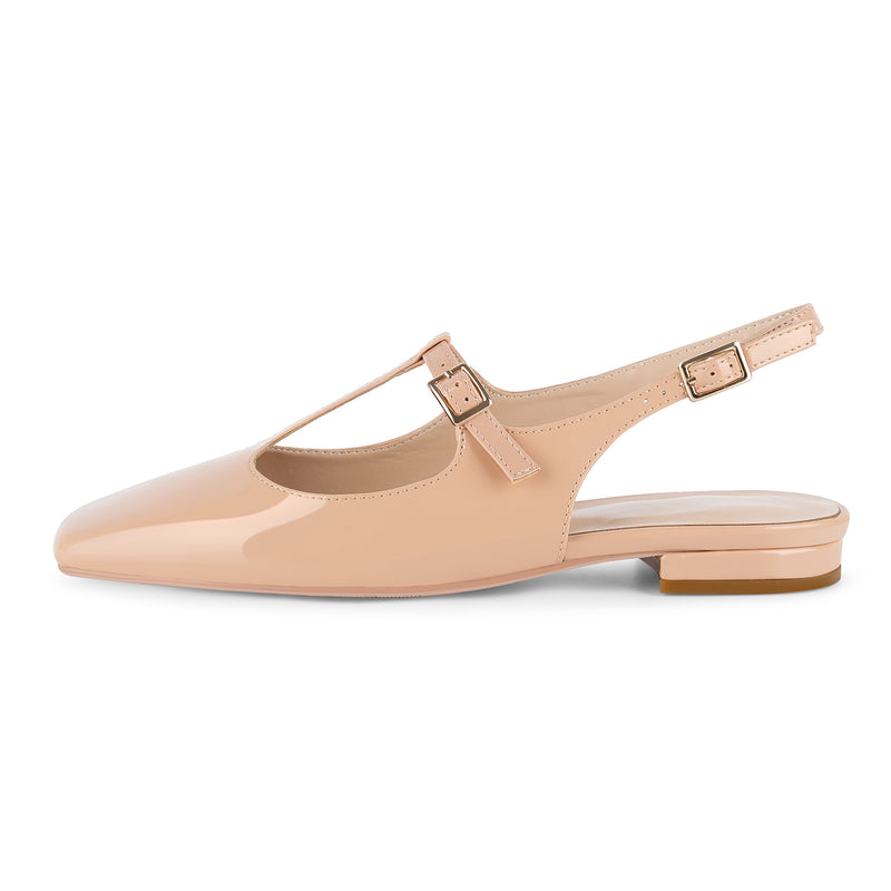 Square Toe T-Strap Slingback Flats