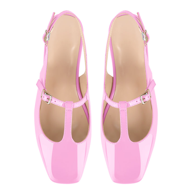 Square Toe T-Strap Slingback Flats