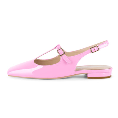 Square Toe T-Strap Slingback Flats