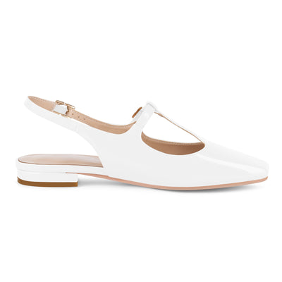 Square Toe T-Strap Slingback Flats