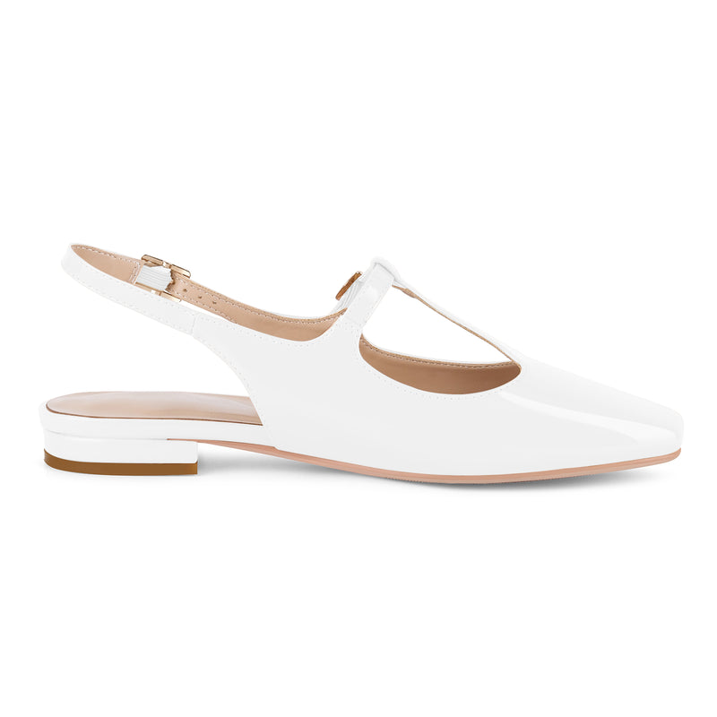 Square Toe T-Strap Slingback Flats