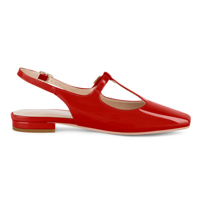 Square Toe T-Strap Slingback Flats