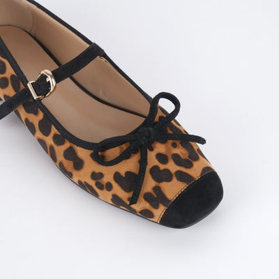 Square Toe Leopard Bow Mary Jane Flats