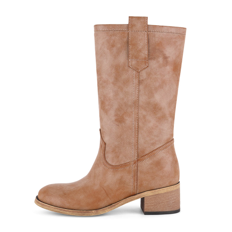 Round Toe Chunky Heel Mid-Calf Boots