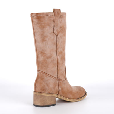 Round Toe Chunky Heel Mid-Calf Boots