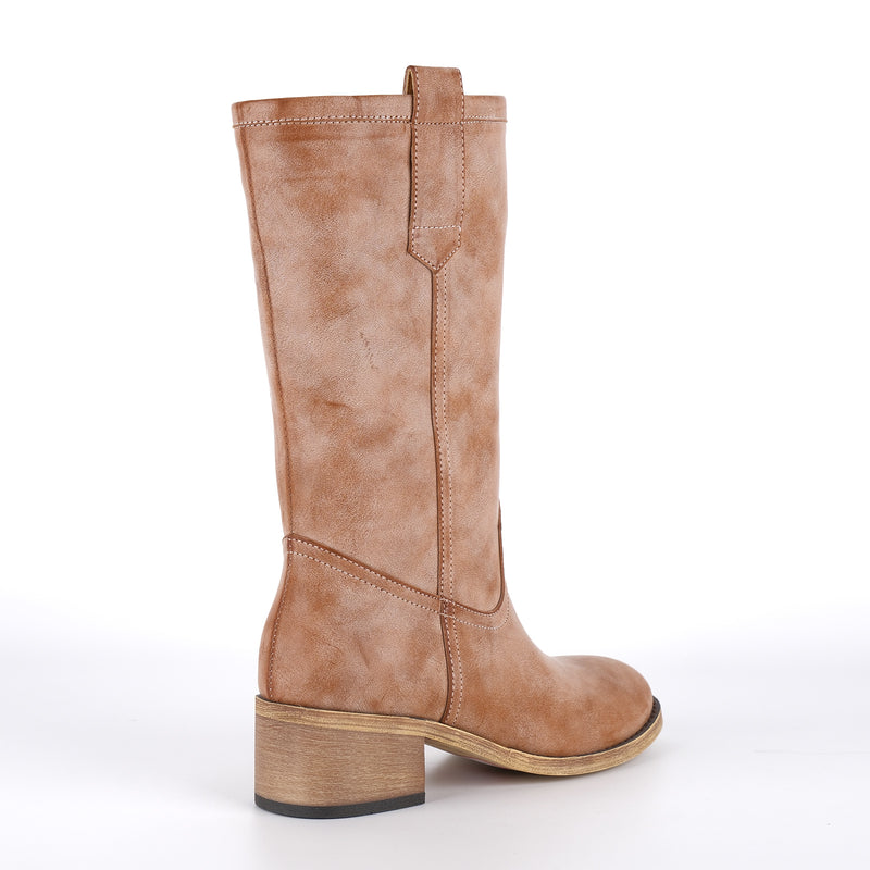 Round Toe Chunky Heel Mid-Calf Boots