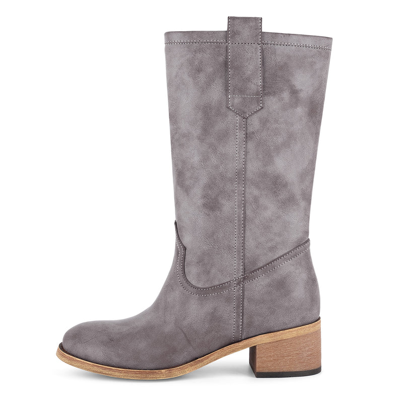 Round Toe Chunky Heel Mid-Calf Boots