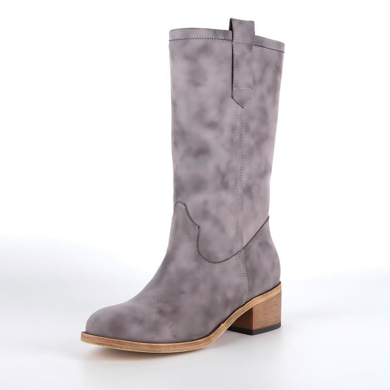 Round Toe Chunky Heel Mid-Calf Boots