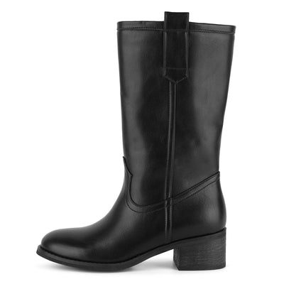 Round Toe Chunky Heel Mid-Calf Boots