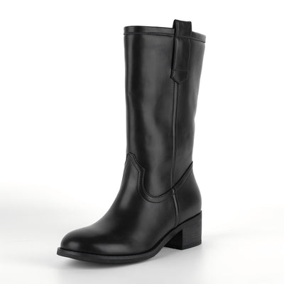 Round Toe Chunky Heel Mid-Calf Boots
