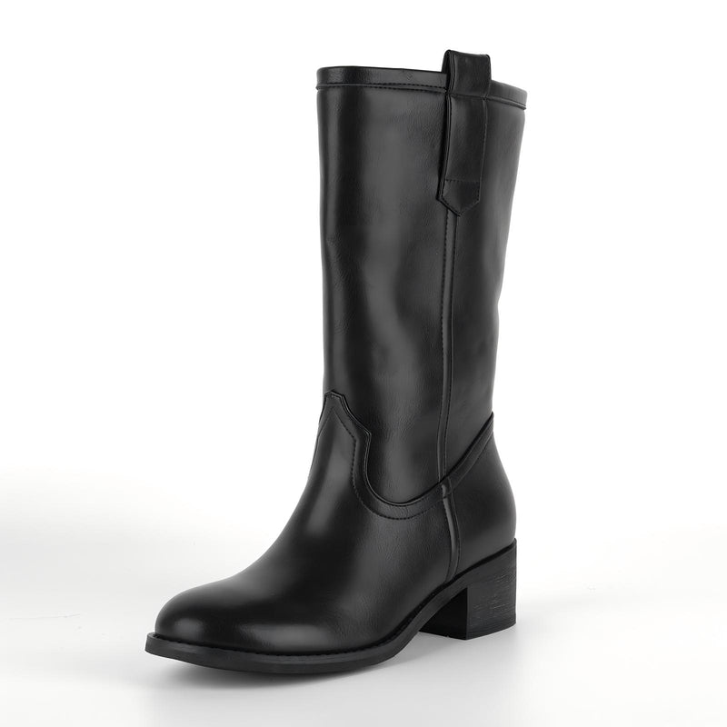 Round Toe Chunky Heel Mid-Calf Boots