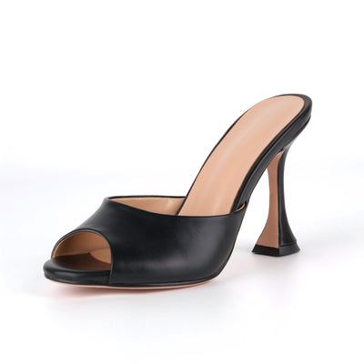 Round Toe Slip On Tapered Heel Mules