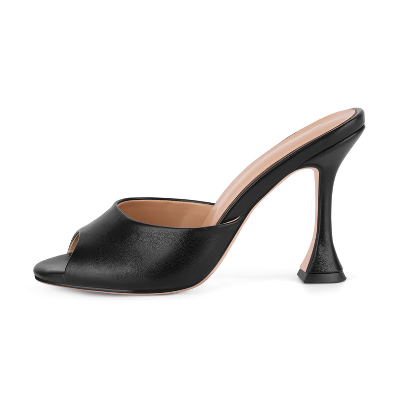 Round Toe Slip On Tapered Heel Mules