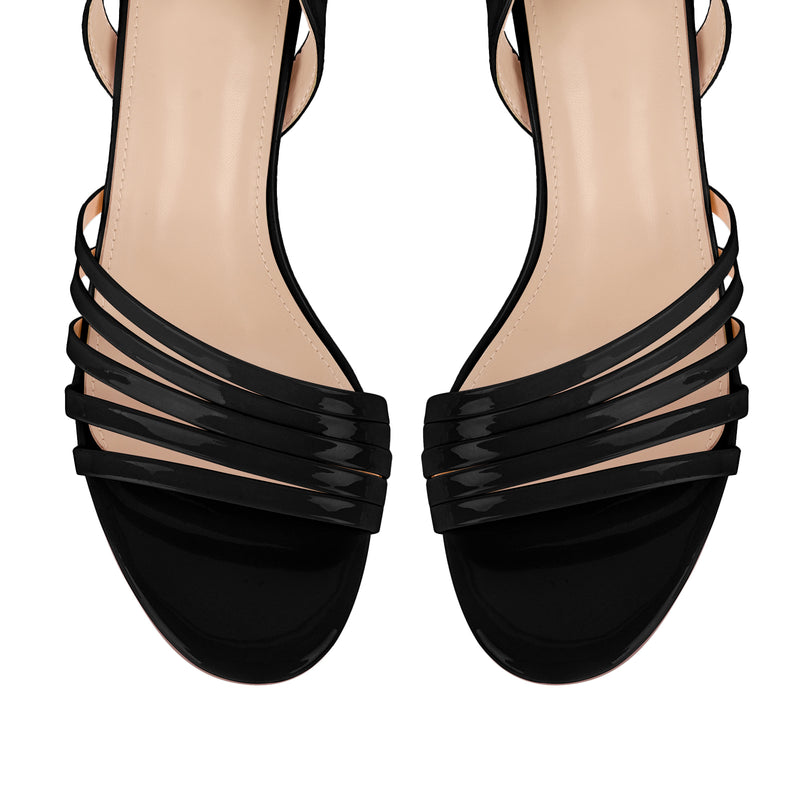 Round Toe Ankle Strap Patent Sandals