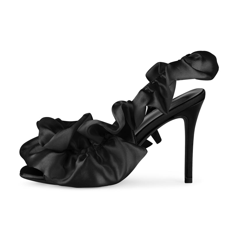 Round Toe Satin Slingback Sandals