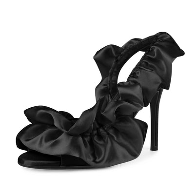 Round Toe Satin Slingback Sandals