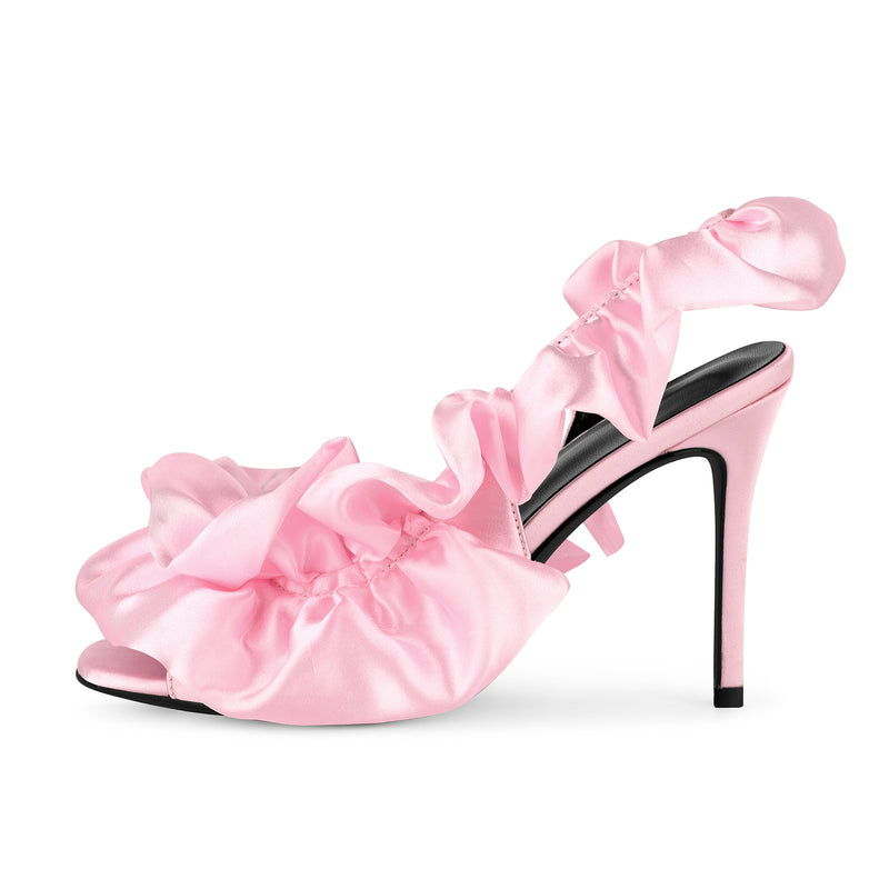 Round Toe Satin Slingback Sandals