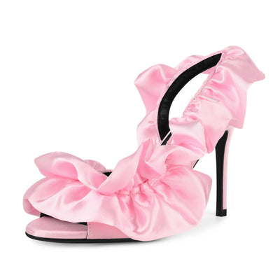 Round Toe Satin Slingback Sandals