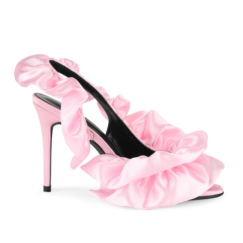Round Toe Satin Slingback Sandals