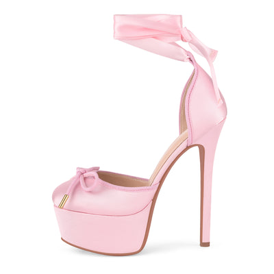 Bow Platform Ankle Lace-up Pumps