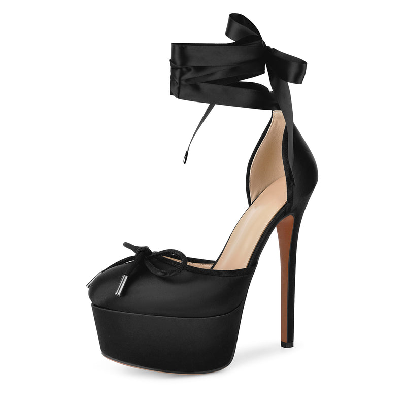 Bow Platform Ankle Lace-up Pumps