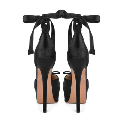 Bow Platform Ankle Lace-up Pumps