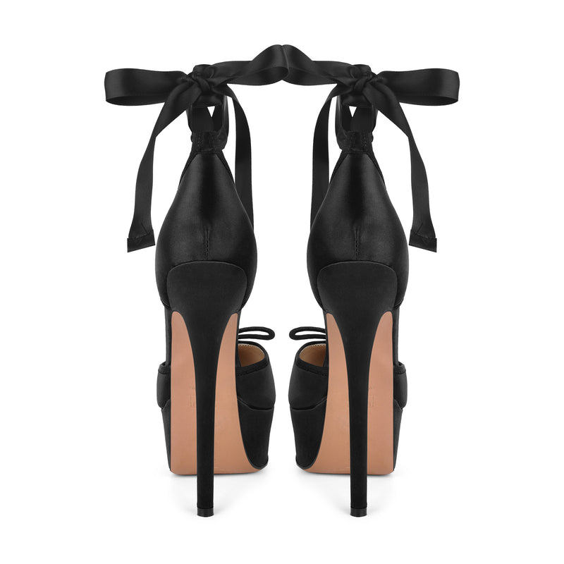 Bow Platform Ankle Lace-up Pumps