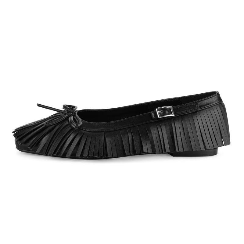 Square Toe Bow Fringe Ballet Flats