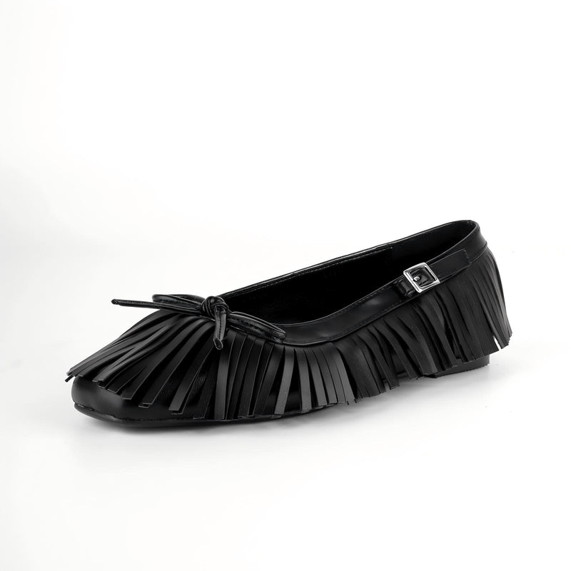 Square Toe Bow Fringe Ballet Flats