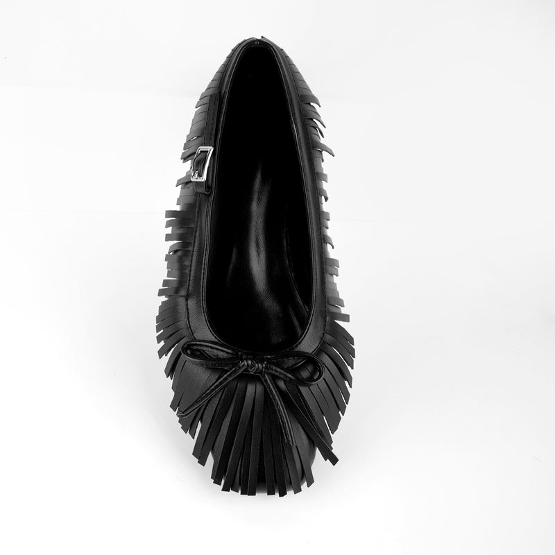 Square Toe Bow Fringe Ballet Flats